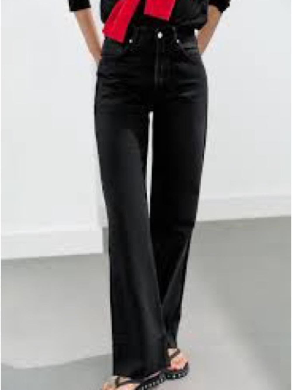Zara High Rise Wide Leg 100% Cotton Jeans size 4 Black Wash Everday Denim Boho